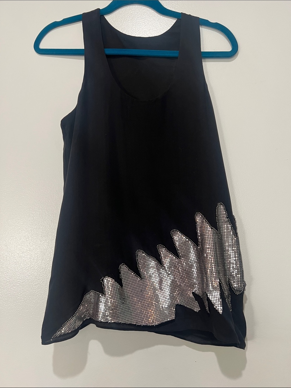 Vintage Black Tank Top with Silver Sequin Accent XS